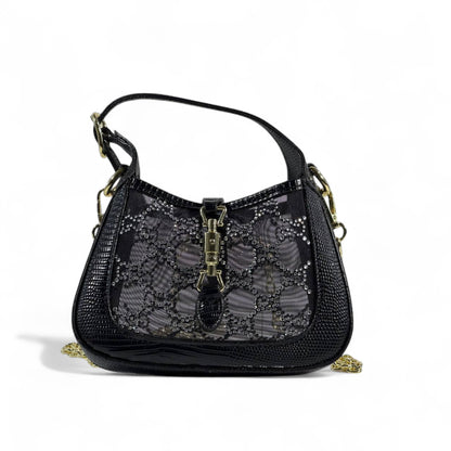 ✨ Gucci Black Crystal Horsebit Shoulder Bag – Sparkle in Style