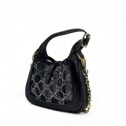 ✨ Gucci Black Crystal Horsebit Shoulder Bag – Sparkle in Style