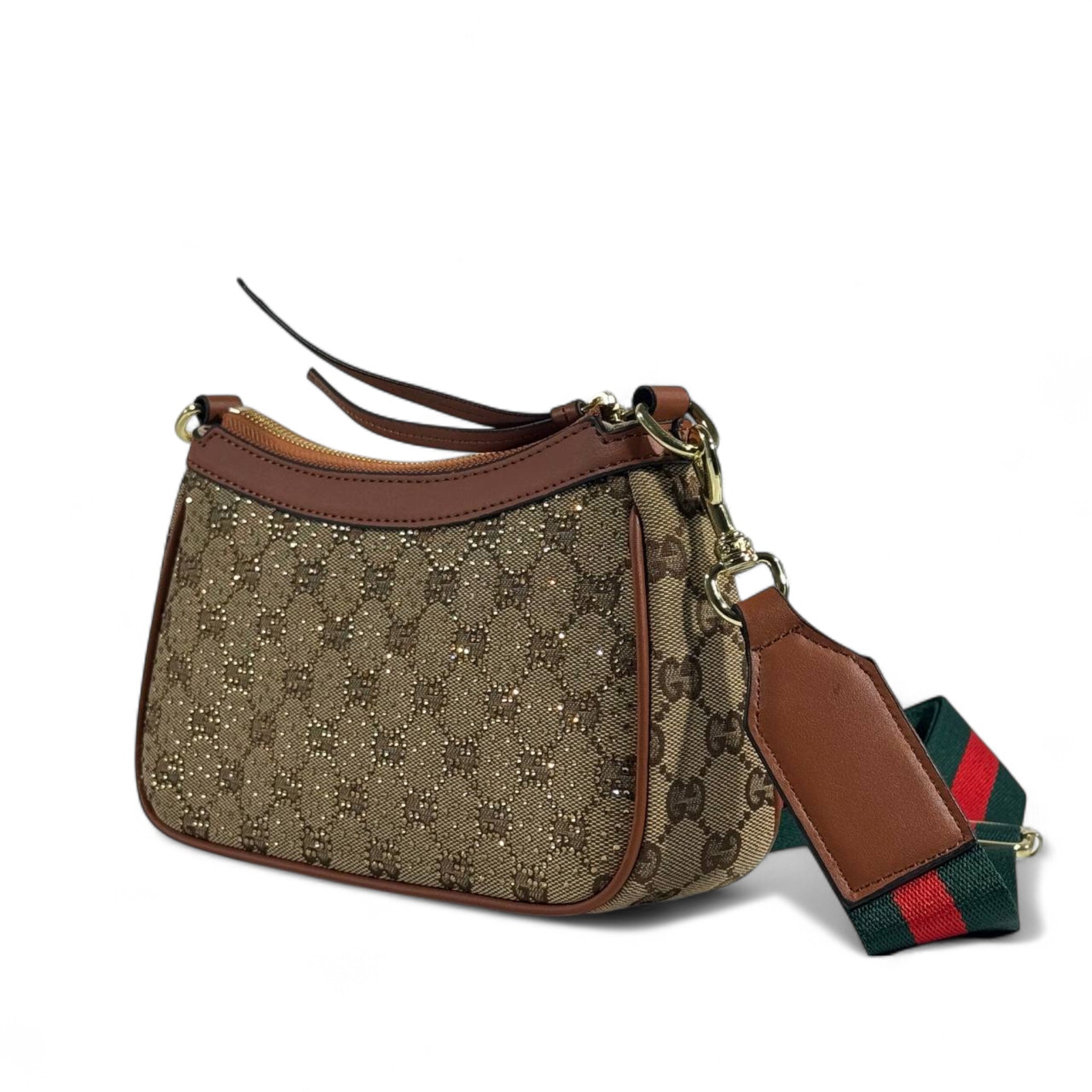 🍓 Gucci Monogram Strawberry Charm Shoulder Bag – Playful Luxury