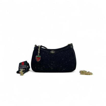 ✨ Gucci Black Sparkle Shoulder Bag with Strawberry Charm 🍓