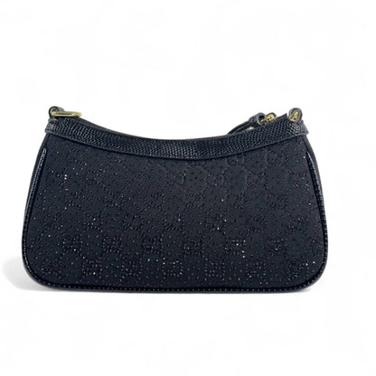 ✨ Gucci Black Sparkle Shoulder Bag with Strawberry Charm 🍓