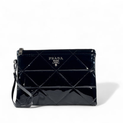 Prada Black Patent Leather Quilted Pouch 🖤✨