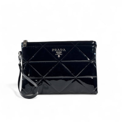 Prada Black Patent Leather Quilted Pouch 🖤✨