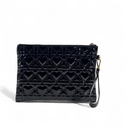 Dior Black Patent Leather Heart Quilted Pouch 🖤✨