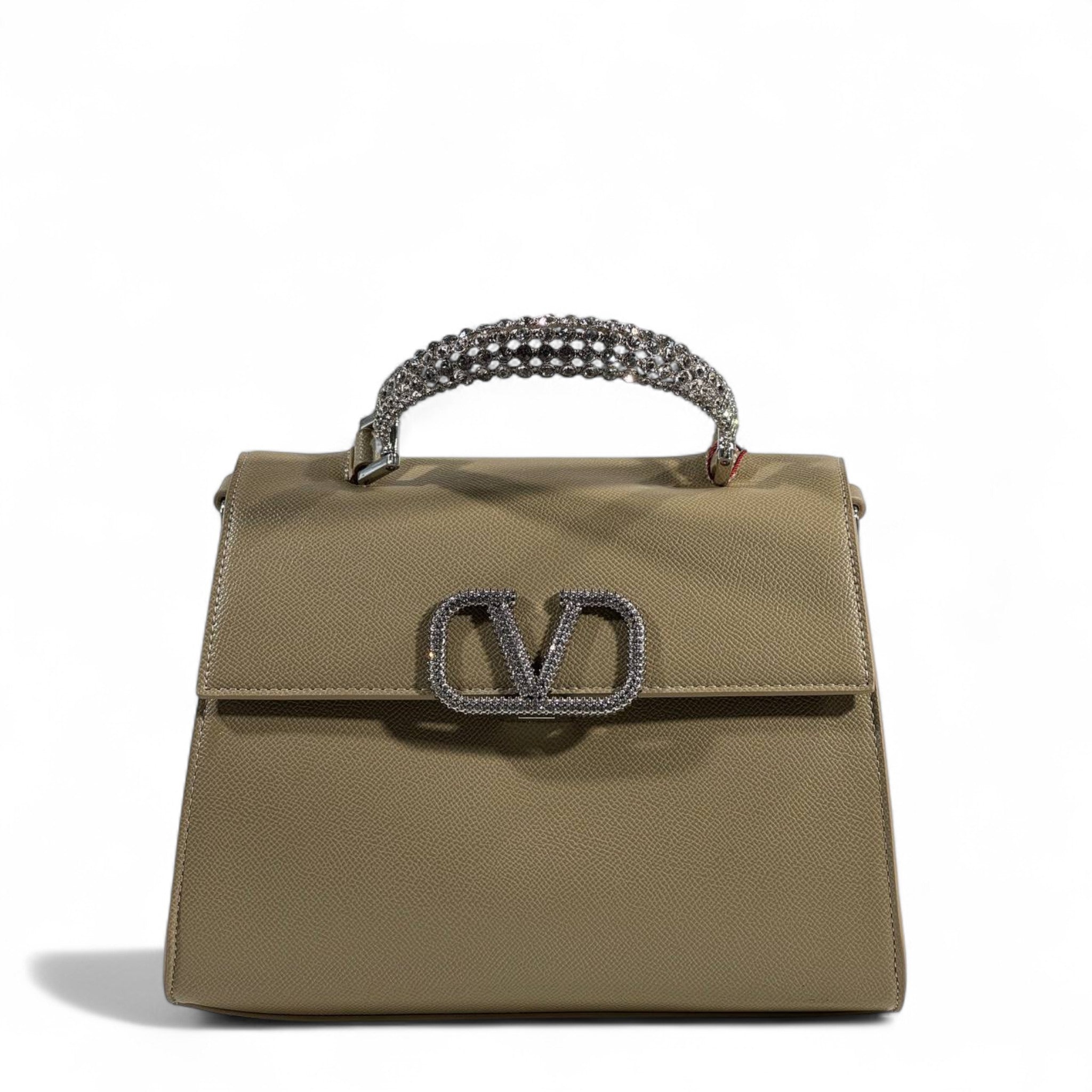 Valentino Garavani Taupe VLogo Crystal Handle Bag ✨🤎