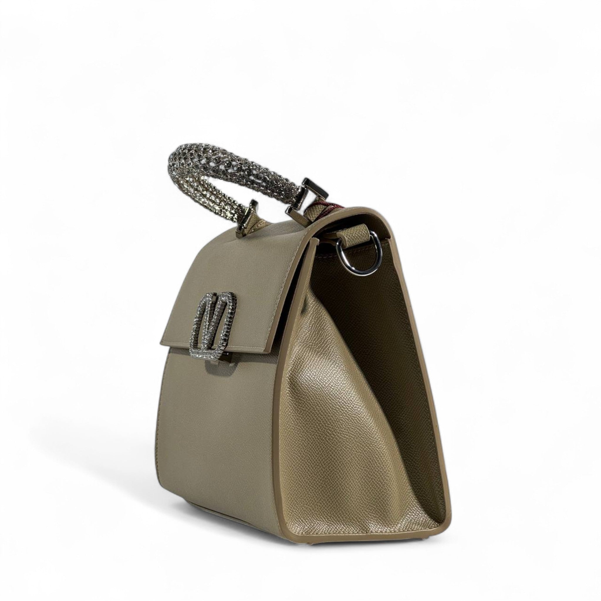 Valentino Garavani Taupe VLogo Crystal Handle Bag ✨🤎
