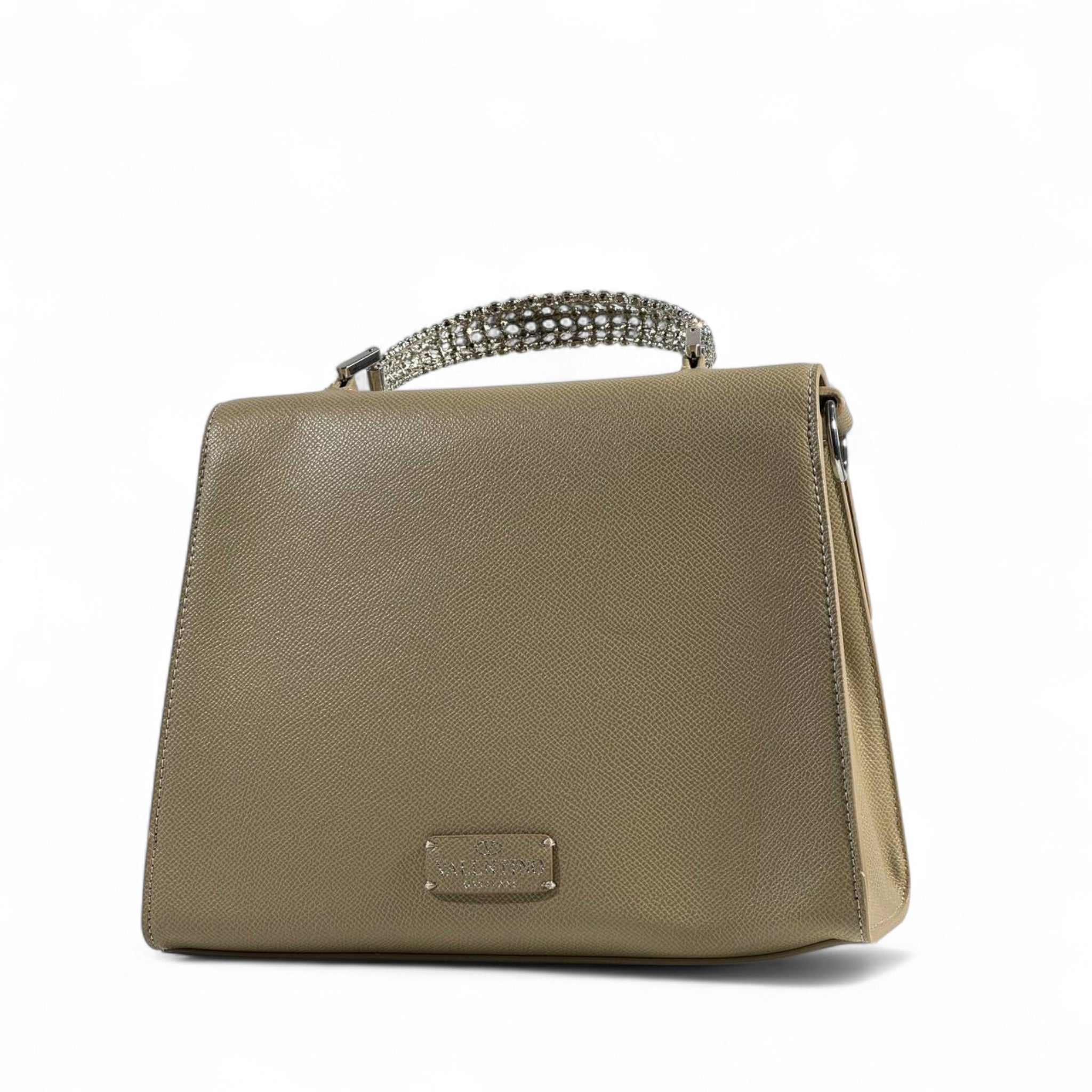 Valentino Garavani Taupe VLogo Crystal Handle Bag ✨🤎