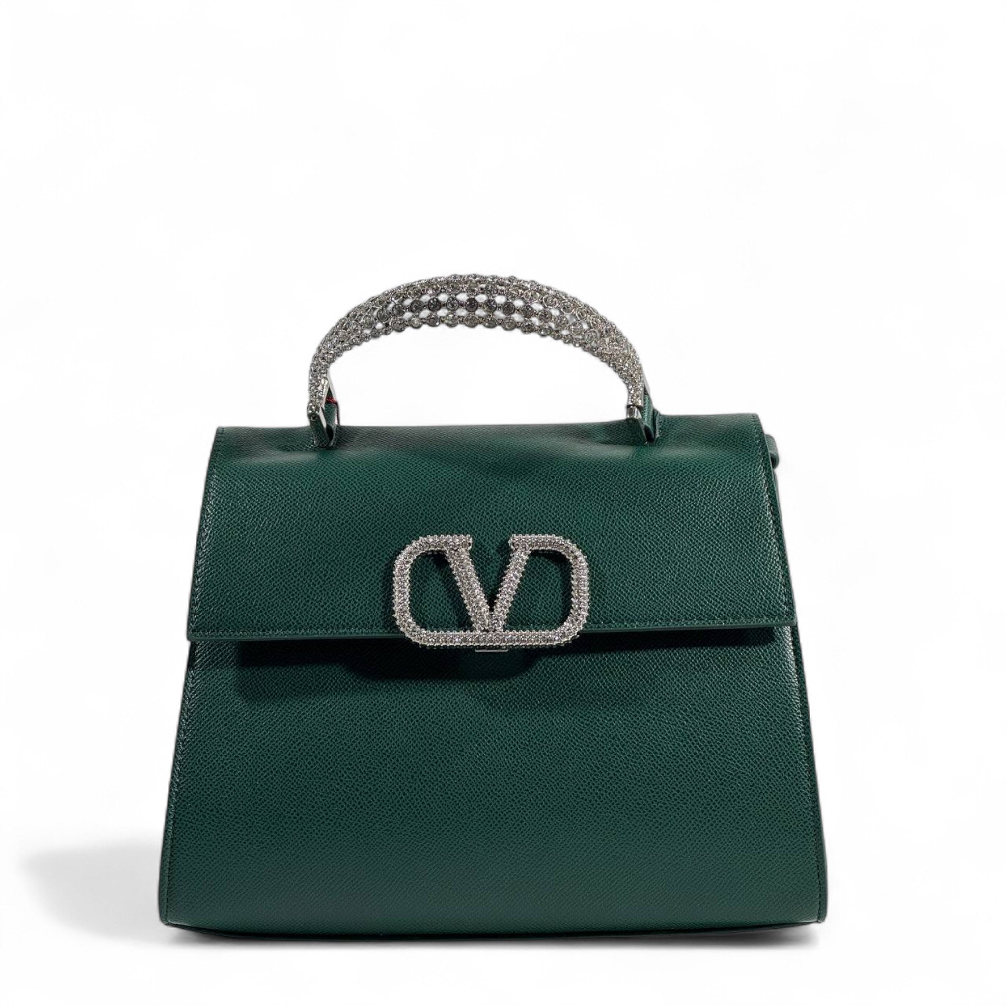 Valentino Garavani Emerald Green VLogo Crystal Handle Bag 💚✨