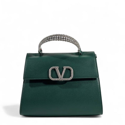 Valentino Garavani Emerald Green VLogo Crystal Handle Bag 💚✨