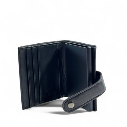 🐊 Lacoste Black Leather Snap Wallet – Secure & Stylish