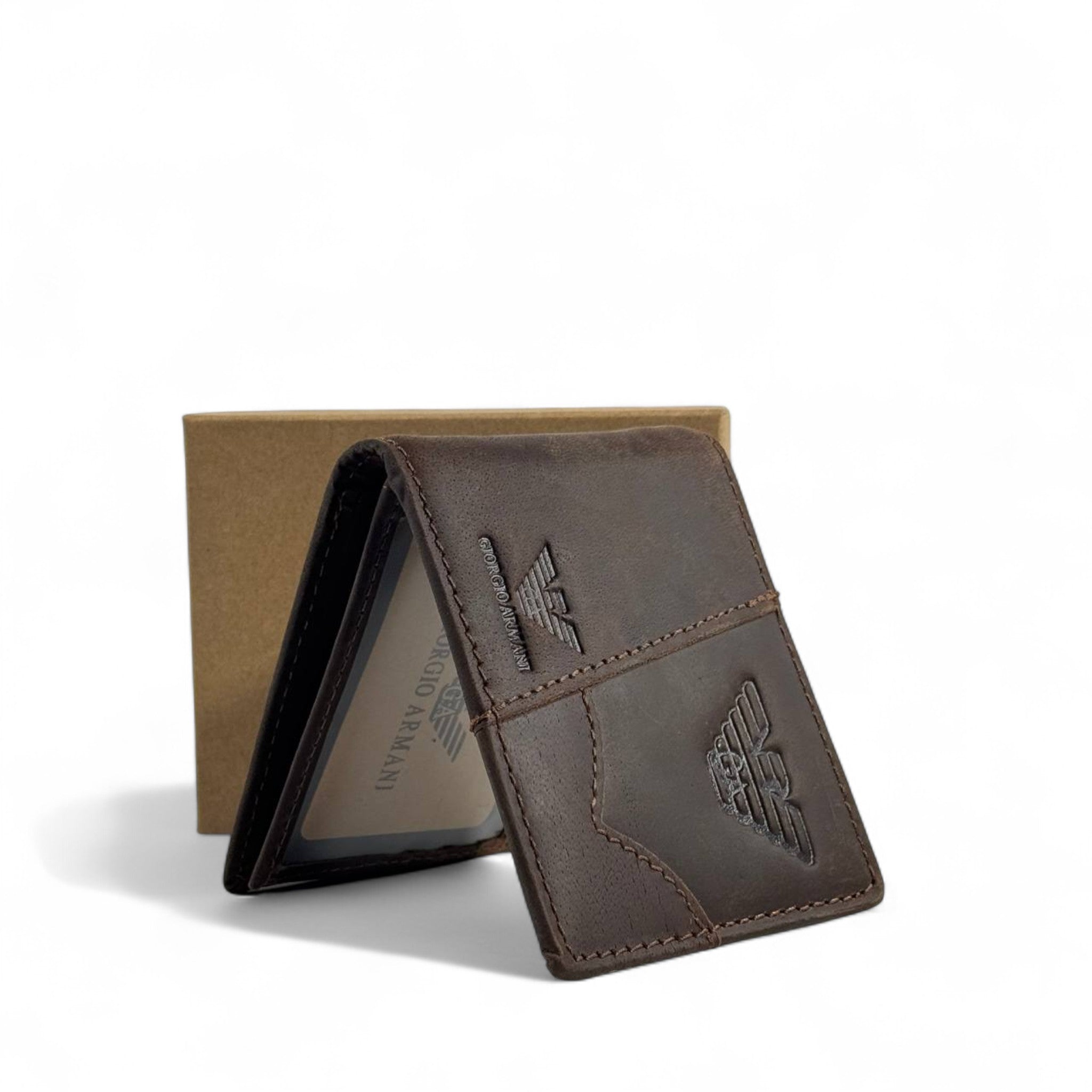 🤎 Giorgio Armani Brown Leather Wallet – Rugged Elegance with Italian Flair