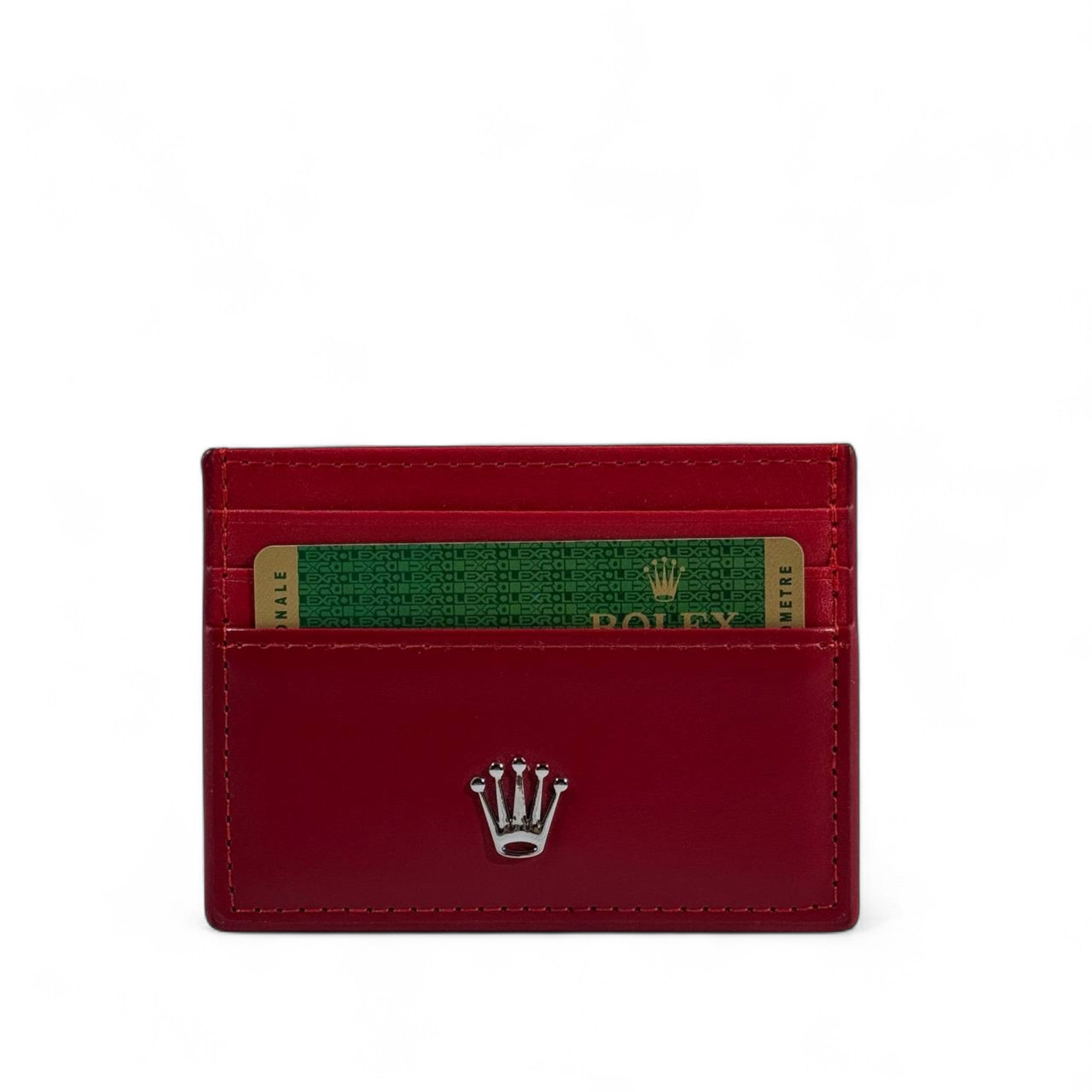 🔴 Rolex Red Leather Card Holder – Minimalist Luxury with Iconic Detail