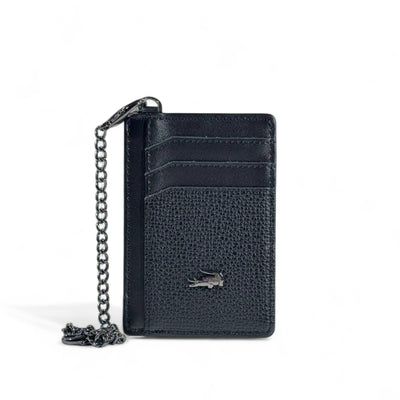 🐊 Lacoste Black Leather Chain Card Holder – Secure, Stylish & Practical