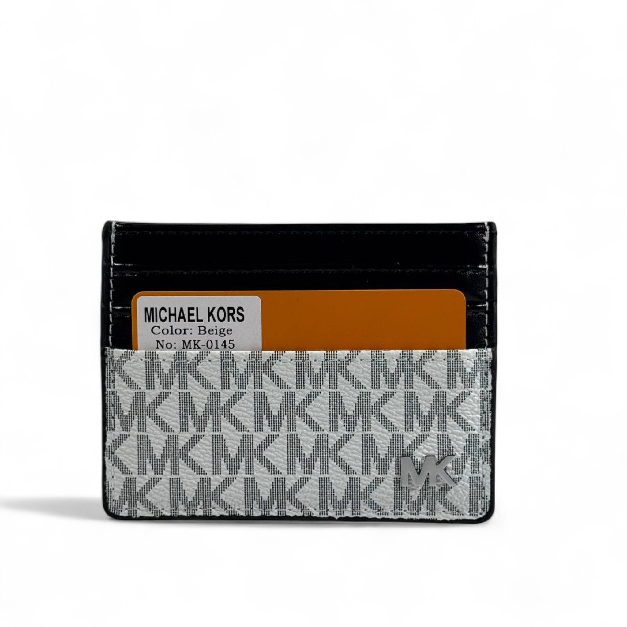🤍 Michael Kors Beige Monogram Leather Card Holder – Chic & Modern