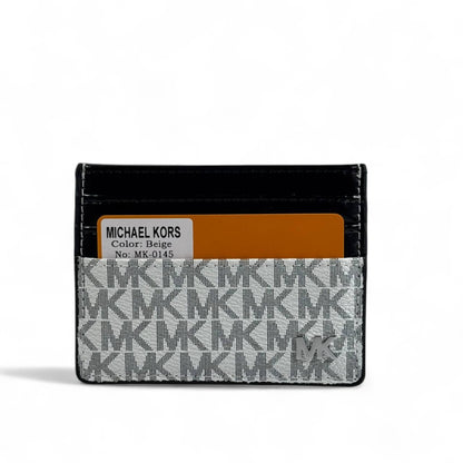 🤍 Michael Kors Beige Monogram Leather Card Holder – Chic & Modern
