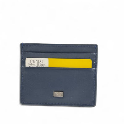 Fendi Blue Leather Card Holder – Refined Minimalism