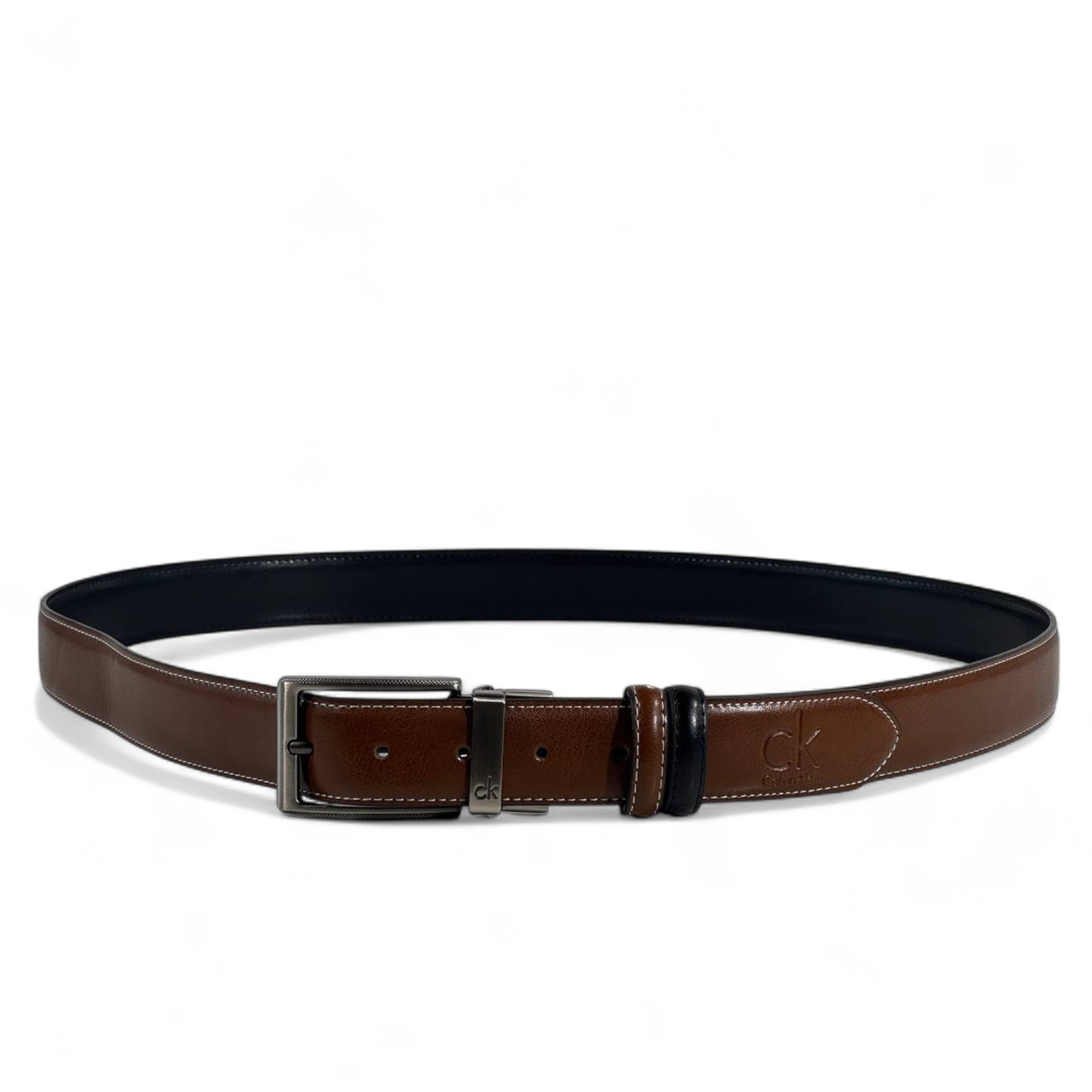 🤎 Calvin Klein Coffee Brown Leather Belt – Double-Face Elegance (135cm)