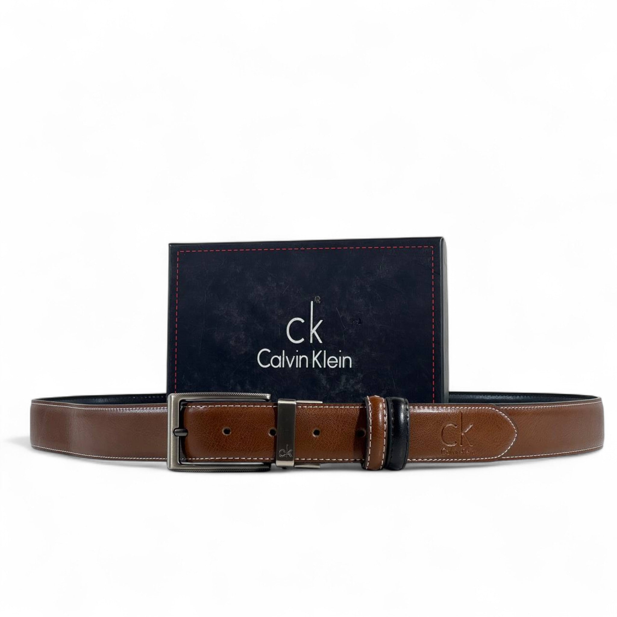 🤎 Calvin Klein Coffee Brown Leather Belt – Double-Face Elegance (135cm)