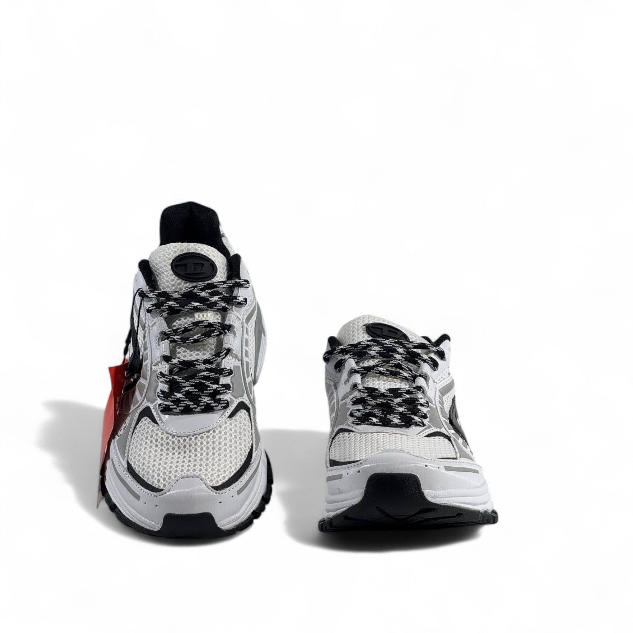⚡ Diesel White & Silver Chunky Sneakers – Futuristic Streetwear