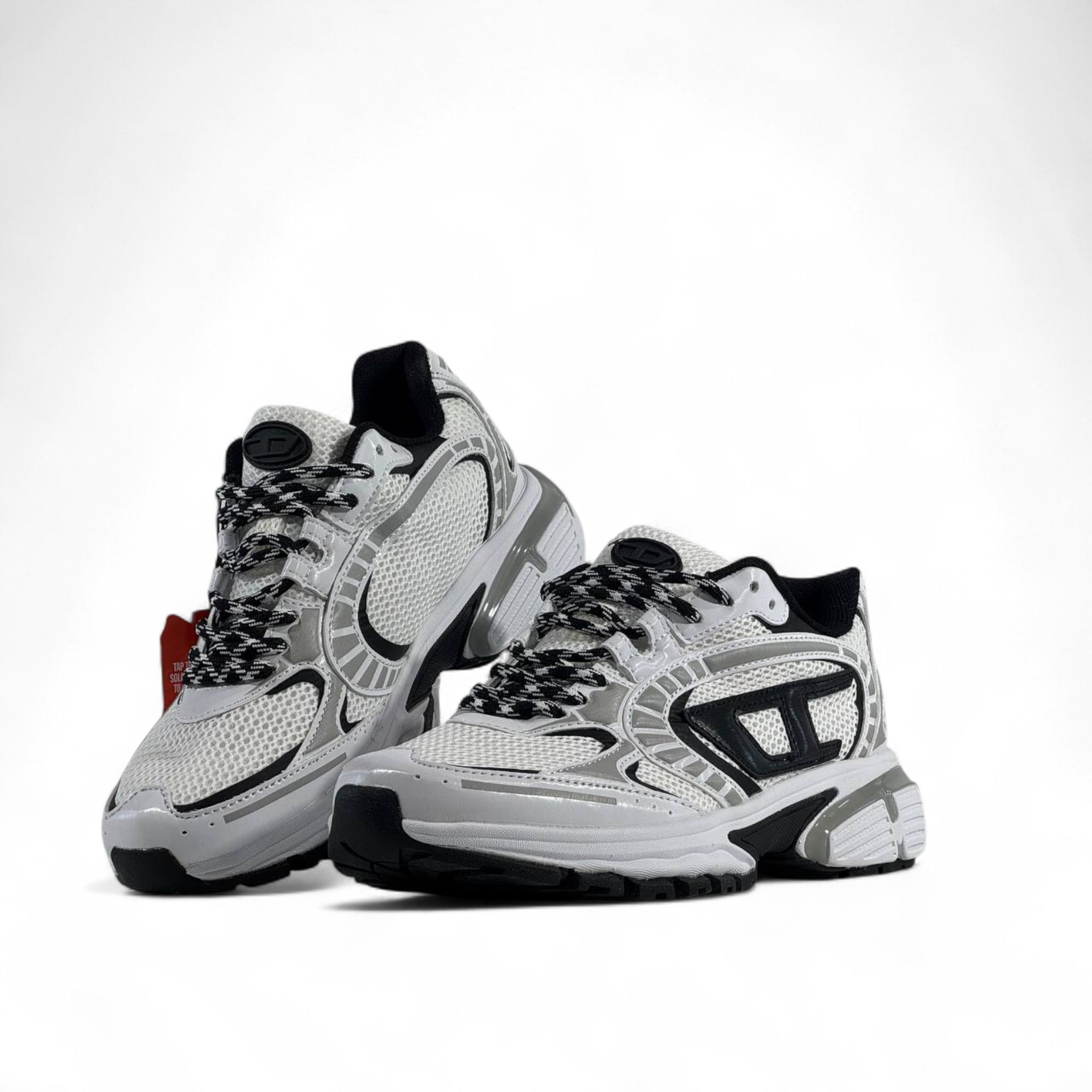 ⚡ Diesel White & Silver Chunky Sneakers – Futuristic Streetwear