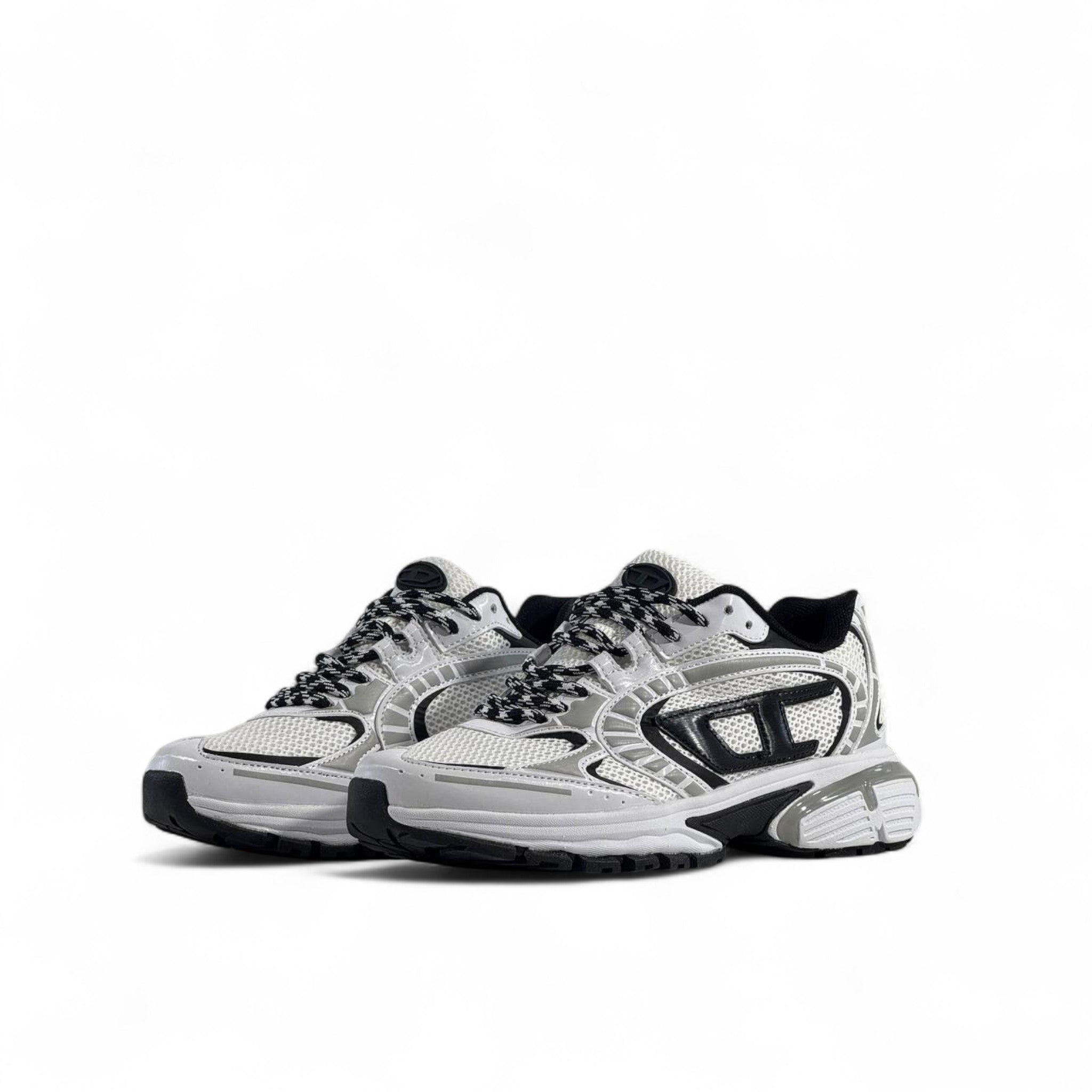 ⚡ Diesel White & Silver Chunky Sneakers – Futuristic Streetwear