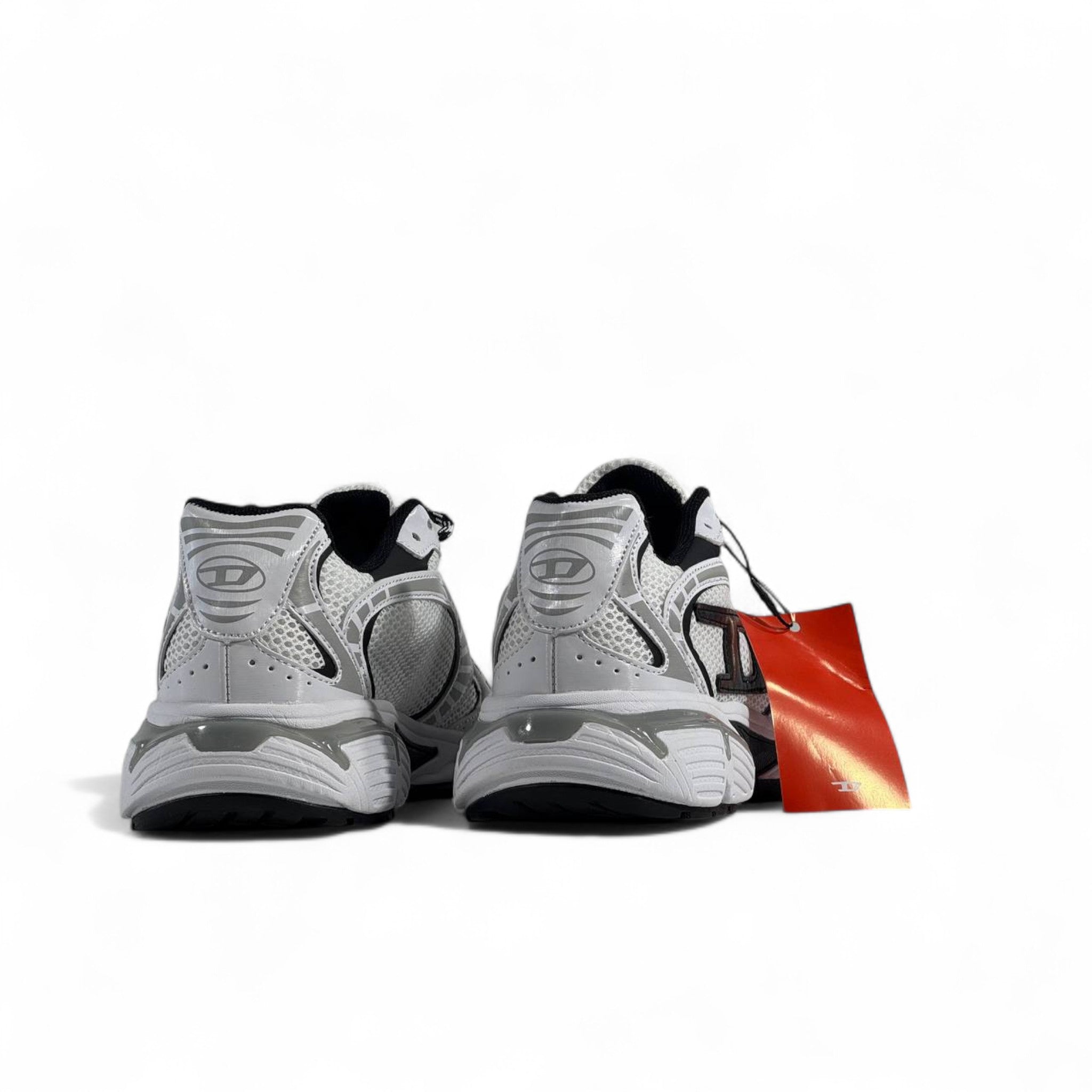 ⚡ Diesel White & Silver Chunky Sneakers – Futuristic Streetwear