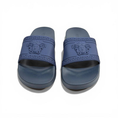 VERSACE Luxury Navy Blue Slide Sandals – Medusa Icon Design & Premium Comfort 👟✨