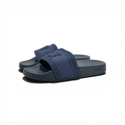 VERSACE Luxury Navy Blue Slide Sandals – Medusa Icon Design & Premium Comfort 👟✨