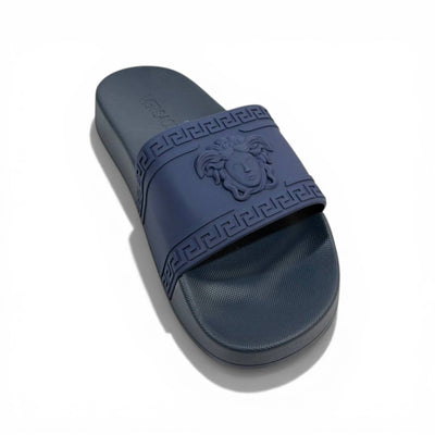 VERSACE Luxury Navy Blue Slide Sandals – Medusa Icon Design & Premium Comfort 👟✨