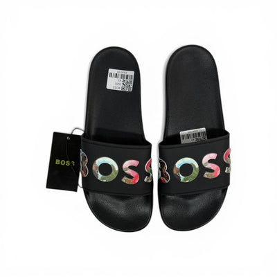 BOSS Luxury Black Slide Sandals – Statement Logo Design & Premium Everyday Comfort 👟✨