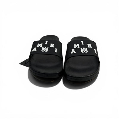 AMIRI Luxury Black Slide Sandals – Bold White Logo Design & Premium Streetwear 👟✨