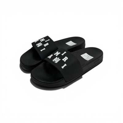 AMIRI Luxury Black Slide Sandals – Bold White Logo Design & Premium Streetwear 👟✨