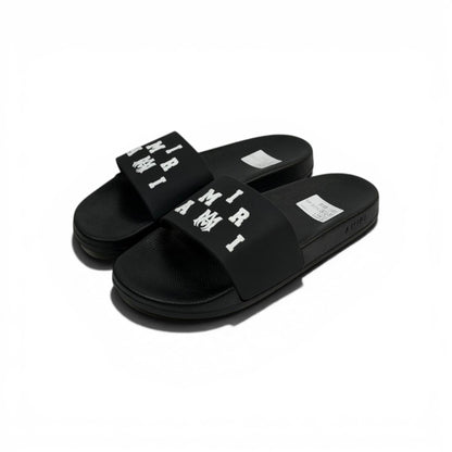 AMIRI Luxury Black Slide Sandals – Bold White Logo Design & Premium Streetwear 👟✨