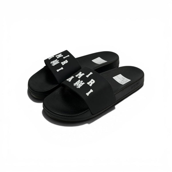 AMIRI Luxury Black Slide Sandals – Bold White Logo Design & Premium Streetwear 👟✨