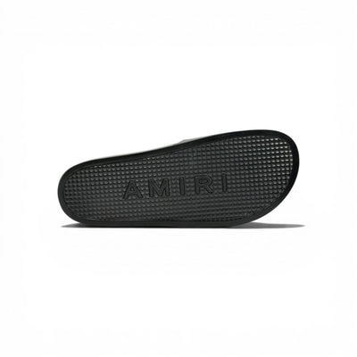 AMIRI Luxury Black Slide Sandals – Bold White Logo Design & Premium Streetwear 👟✨
