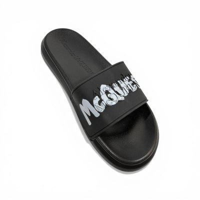 ALEXANDER MCQUEEN Luxury Black Slide Sandals – Bold Logo Statement & Premium Comfort 👟✨