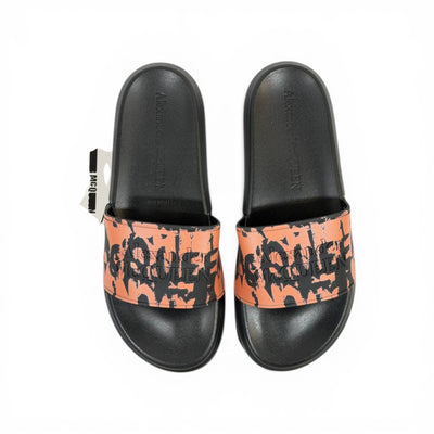 ALEXANDER MCQUEEN Luxury Black & Orange Slide Sandals – Graffiti Logo Statement & Streetwear Edge 👟🔥