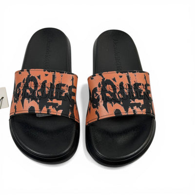 ALEXANDER MCQUEEN Luxury Black & Orange Slide Sandals – Graffiti Logo Statement & Streetwear Edge 👟🔥