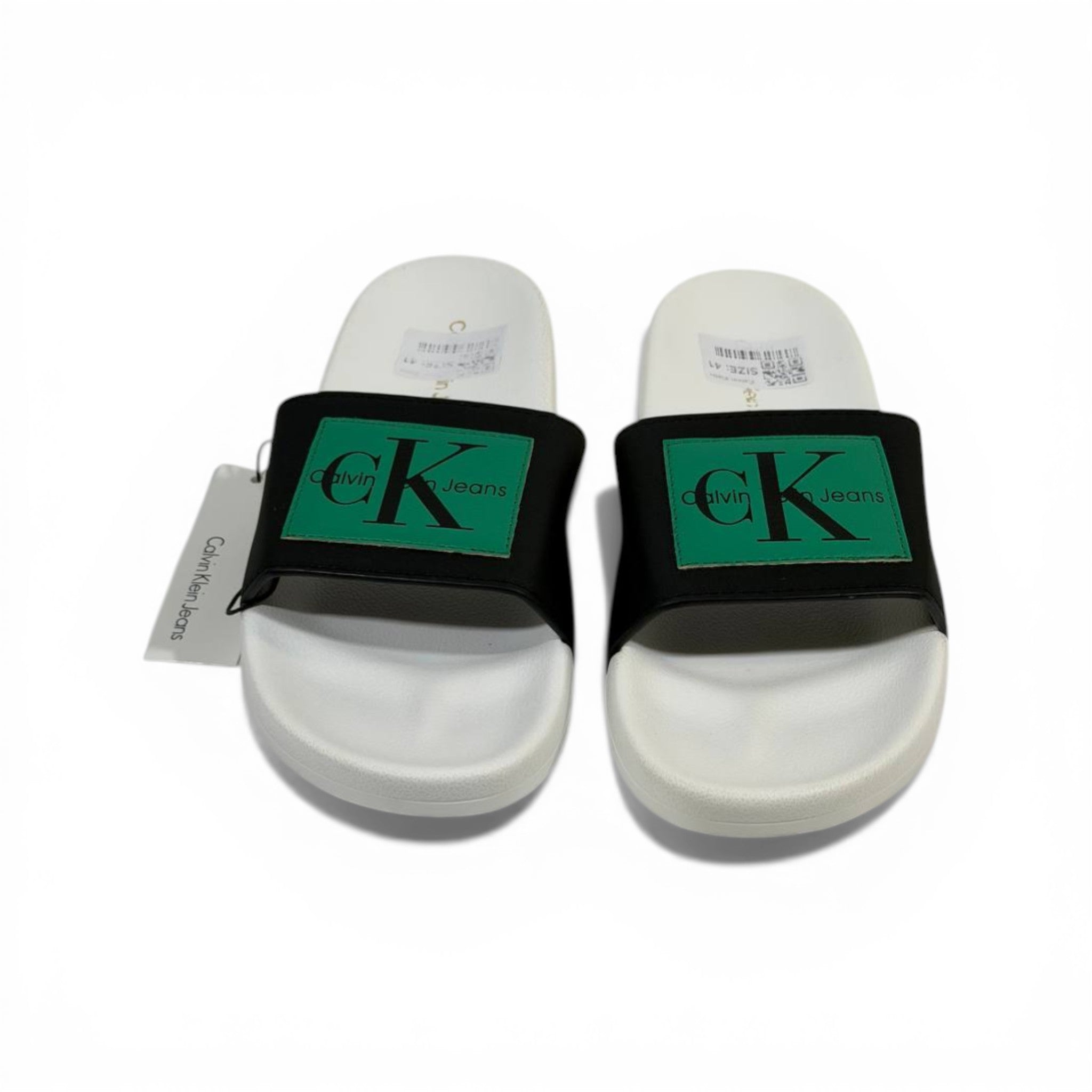 CALVIN KLEIN Luxury Black & White Slide Sandals – CK Logo Design & Everyday Comfort 👟✨
