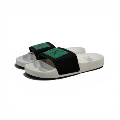 CALVIN KLEIN Luxury Black & White Slide Sandals – CK Logo Design & Everyday Comfort 👟✨
