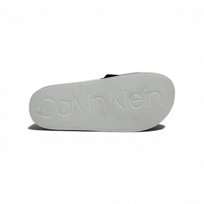 CALVIN KLEIN Luxury Black & White Slide Sandals – Yellow CK Logo Patch & Modern Street Style 👟✨