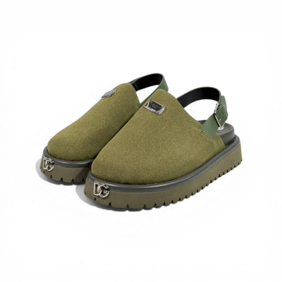 DOLCE & GABBANA Luxury Olive Slingback Clogs – DG Logo Statement & Premium Chunky Sole 👟✨