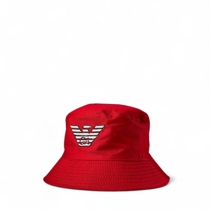 Emporio Armani Reversible Bucket Hat 🔴 | Red Double-Face Logo Hat with Monogram & Eagle Embroider
