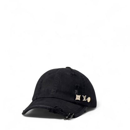 🧢 Louis Vuitton-Inspired Distressed Black Denim Cap
