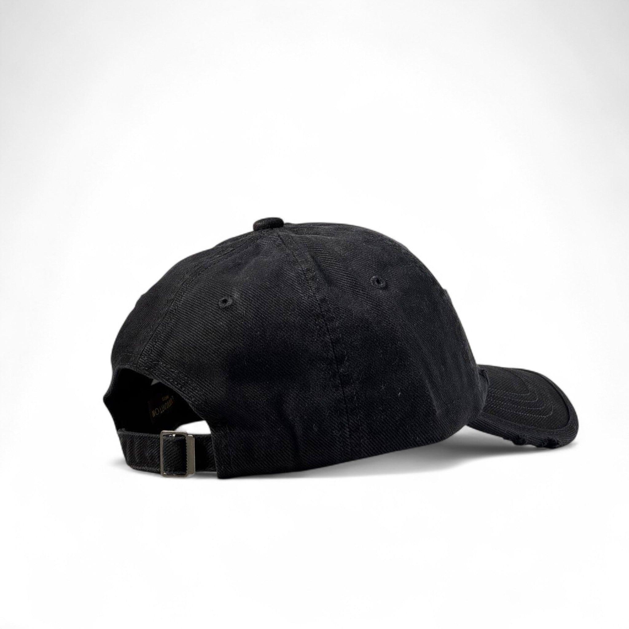 🧢 Louis Vuitton-Inspired Distressed Black Denim Cap