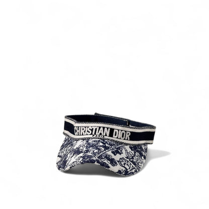 👒 Christian Dior Embroidered Toile de Jouy Visor – Navy & White