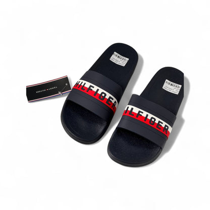 🔵🔴 Tommy Hilfiger Navy Slides – Classic Logo Comfort 👟