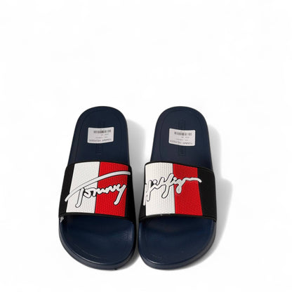 Tommy Hilfiger Flag Slides – Navy | Embossed Signature Style 🇺🇸💙🔥