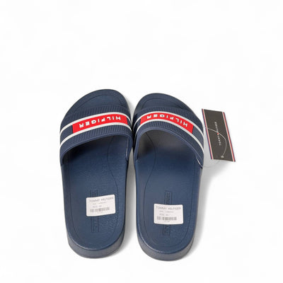 Tommy Hilfiger Navy Slides – Red Logo Strap, Classic Comfort