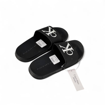 Calvin Klein CK Logo Slides – Black | Bold Minimalist Style 🖤👣🔥